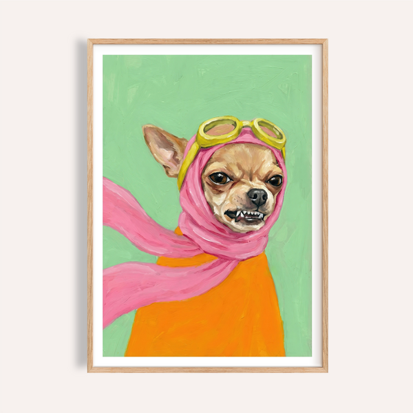 Funny Dog Art wall art with Pink, Orange, and Green for living room