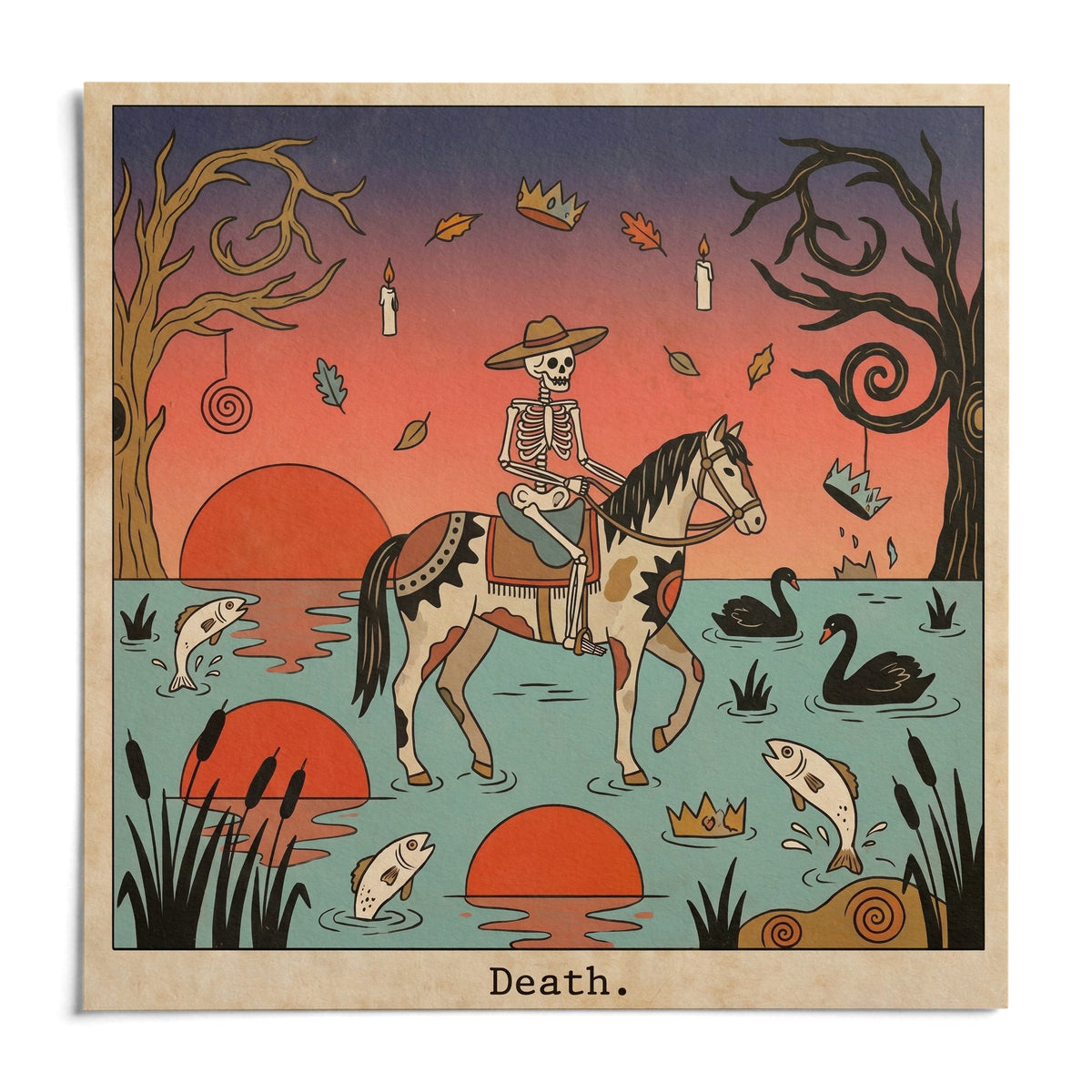 Death Tarot Card Art, shown as an unframed paper print on a plain white background