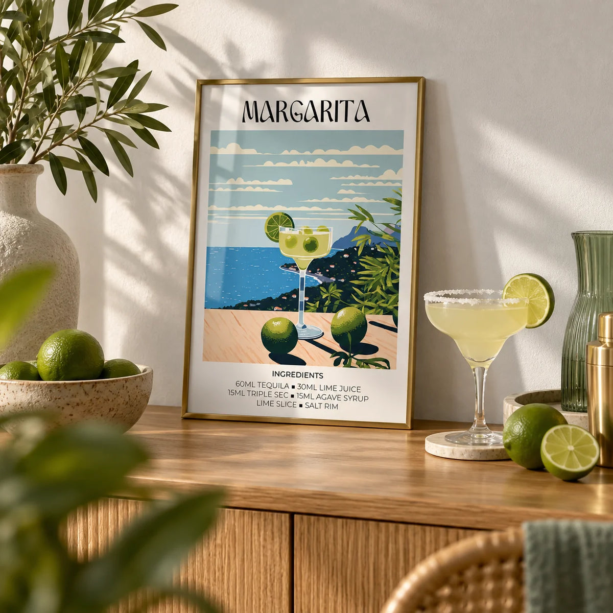 Decor for Bar, a small A4 framed print leaning on a shelf in a living room