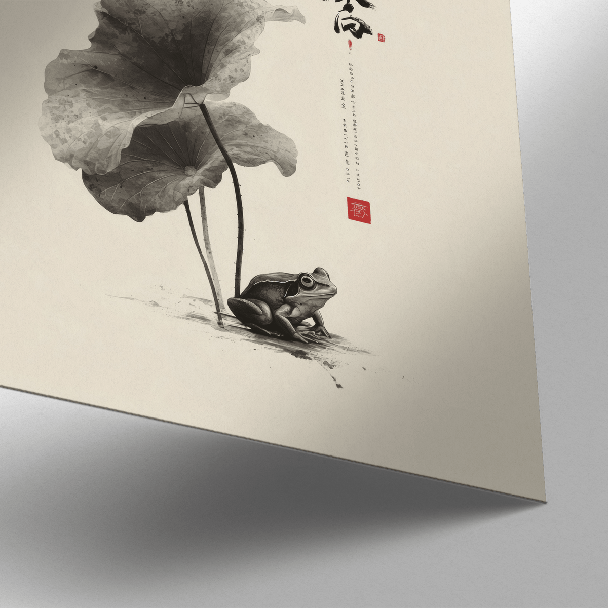 Japanese Frog Art wall art in gray and white for meditation room