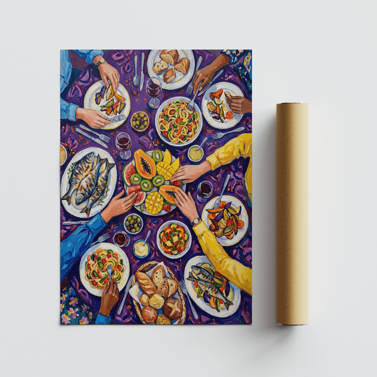 Colorful Dining Poster displaying Multicolored meal scene for home decor