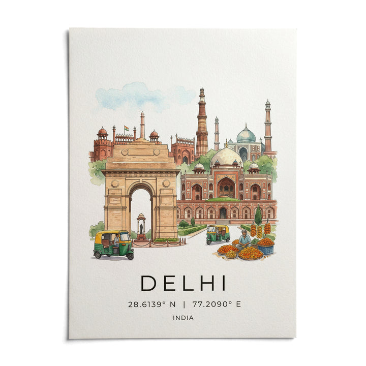 Delhi Landmark Art Print, shown as an unframed paper print on a plain white background