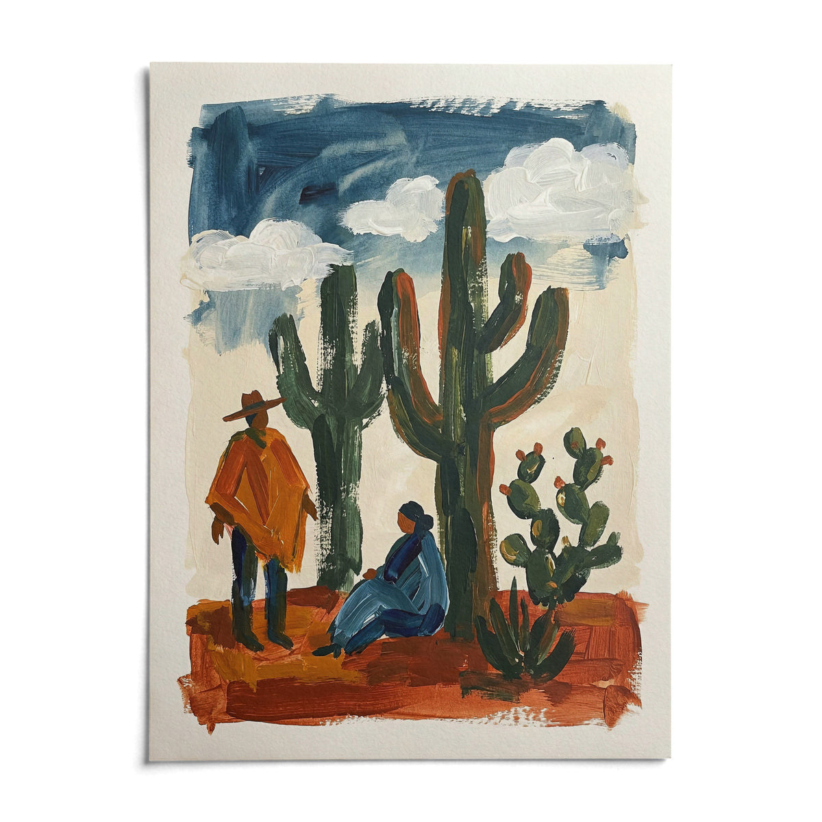 Desert Cactus Wall Art, shown as an unframed paper print on a plain white background