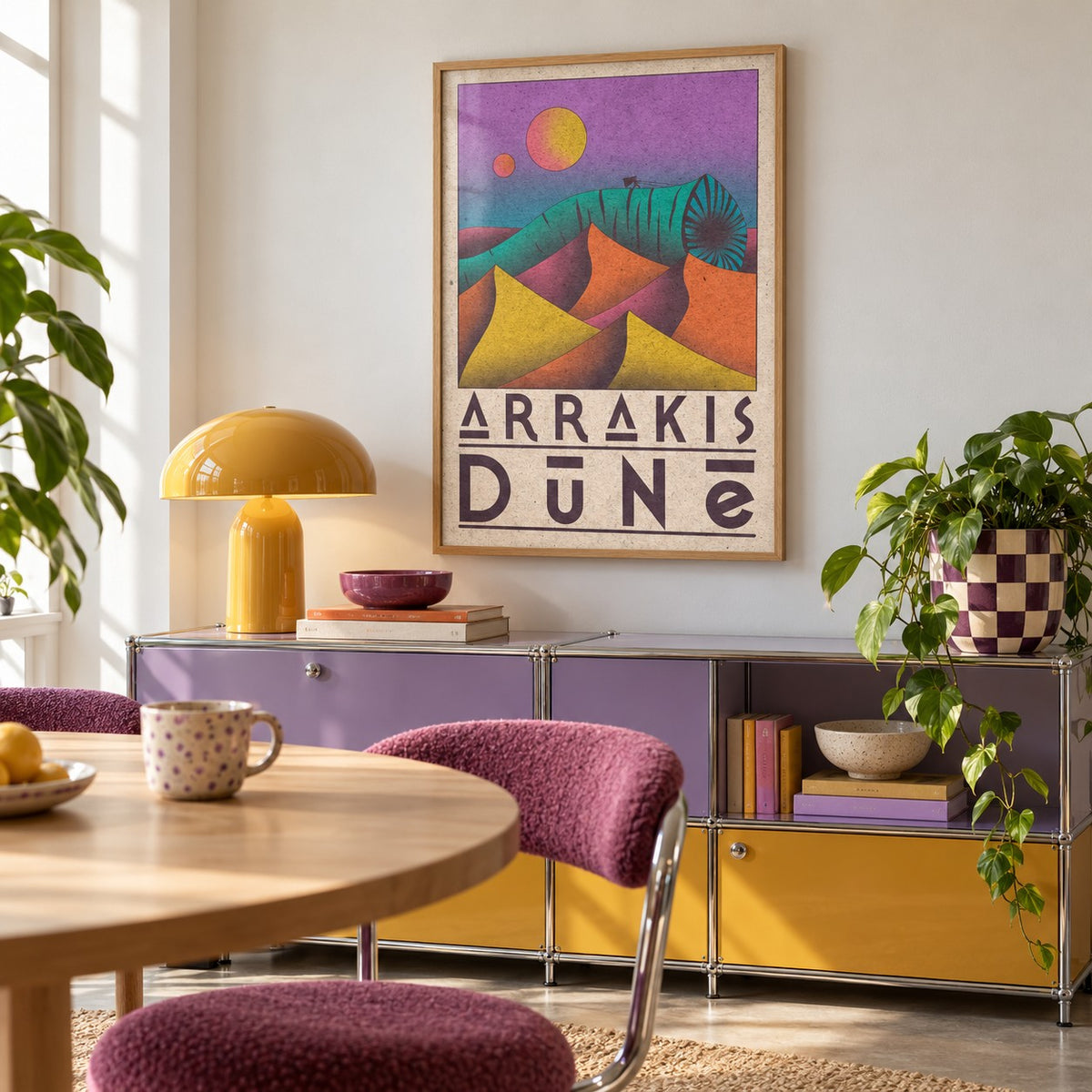 Desert Dunes Sci-Fi Poster shown in a retro breakfast nook (frame not included)