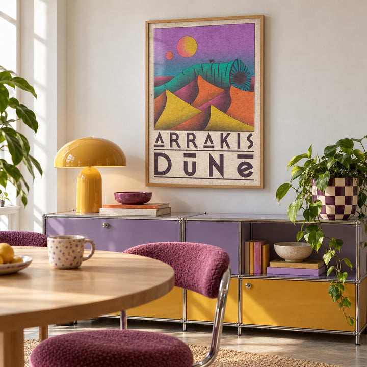Desert Dunes Sci-Fi Poster shown in a retro breakfast nook (frame not included)