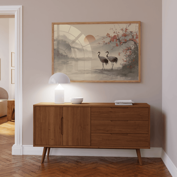 Japanese Art Poster with traditional style for living room, green-red palette