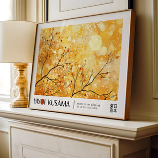 Japanese-inspired landscape poster with abstract fall foliage design