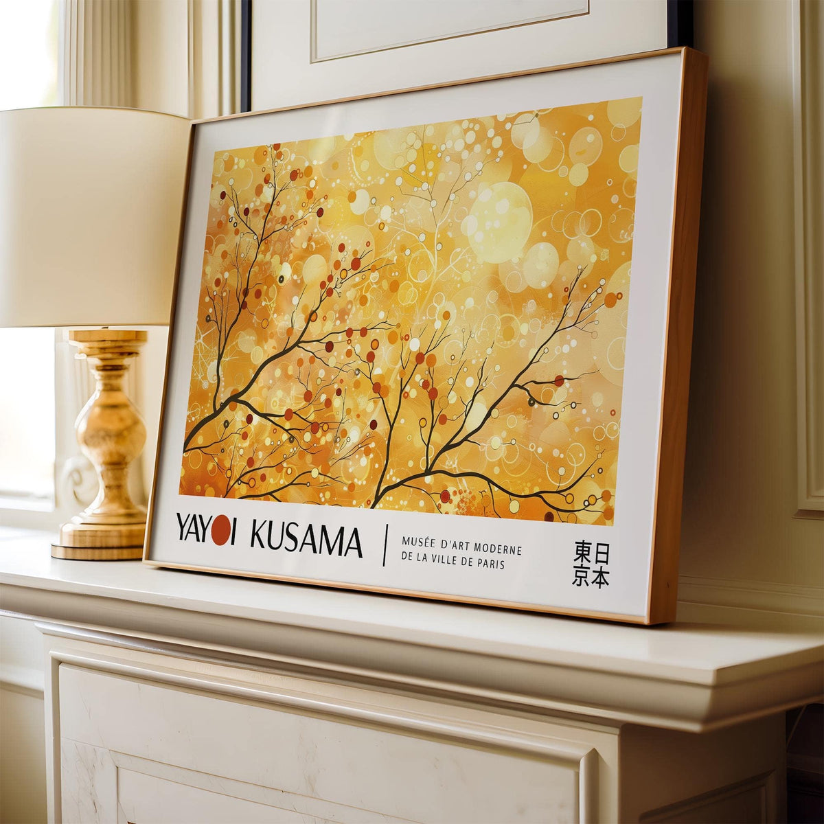 Japanese-inspired landscape poster with abstract fall foliage design