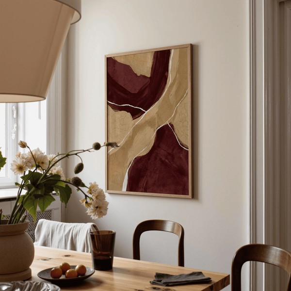 Neutral Organic Abstract Art minimalist wall art in Red, Brown, Beige, White for workspace