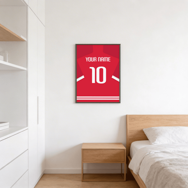 Centered football shirt poster showing YOUR NAME text and large 10 on back