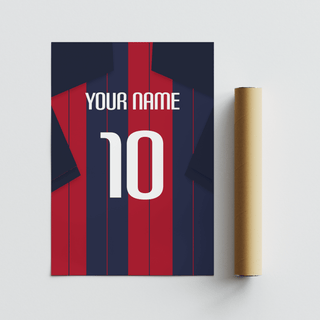 Minimal layout of Bologna Football Shirt Poster featuring custom name header over bold numeral