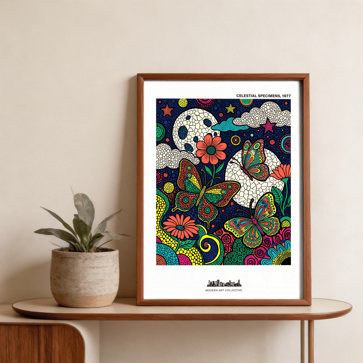 Side view of framed Psychedelic Nature Poster highlighting cloud motifs
