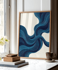 Abstract Blue Line Wall Art in blue and beige for bedroom decor