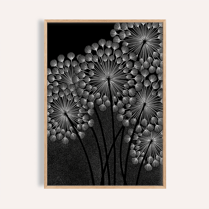 Dandelions Wall Art in black and white for living room wall art