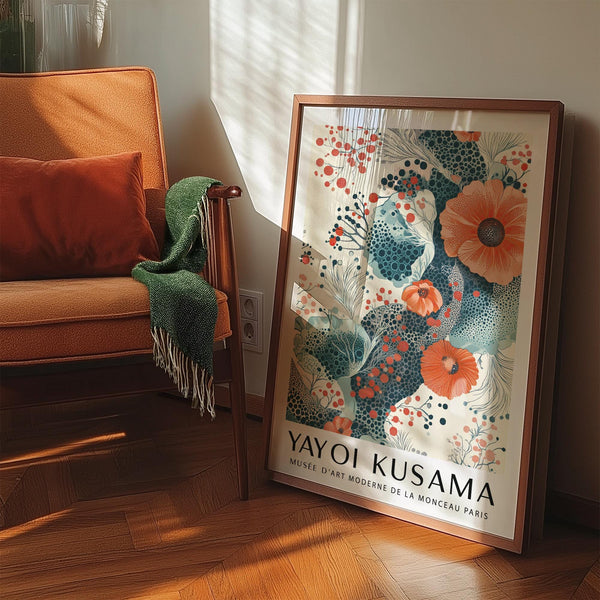 Expressive orange and teal wall art with soft gradients and layered forms