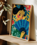 Geisha Pop Art Multicolored decor, lounge wall art print, lively accent art