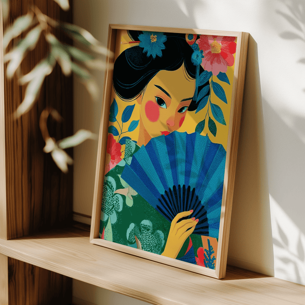 Geisha Pop Art Multicolored decor, lounge wall art print, lively accent art