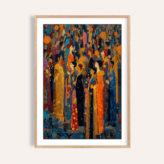 Overview of Indian Festival Art poster showing patterned crowd illustration