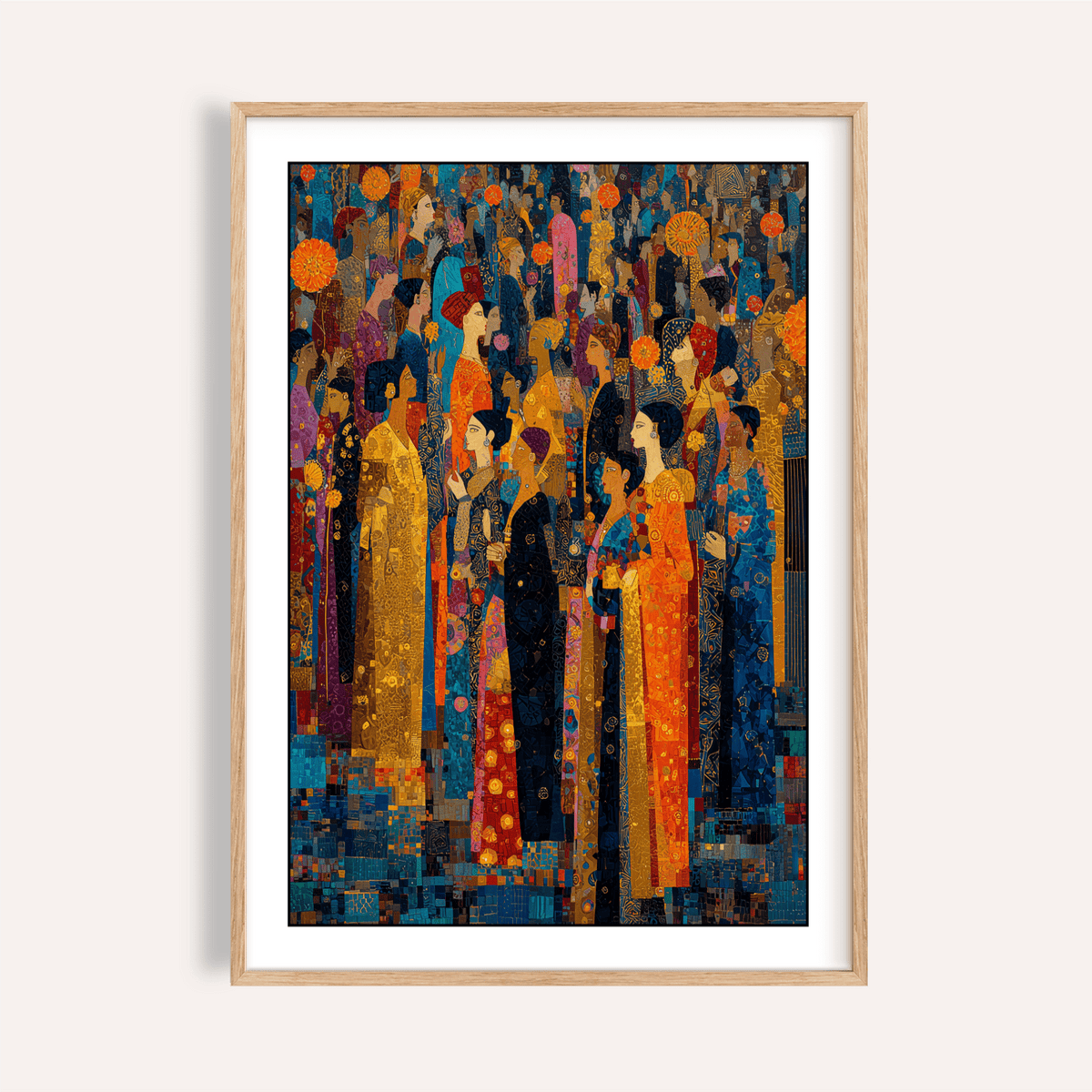 Overview of Indian Festival Art poster showing patterned crowd illustration