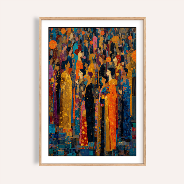 Overview of Indian Festival Art poster showing patterned crowd illustration