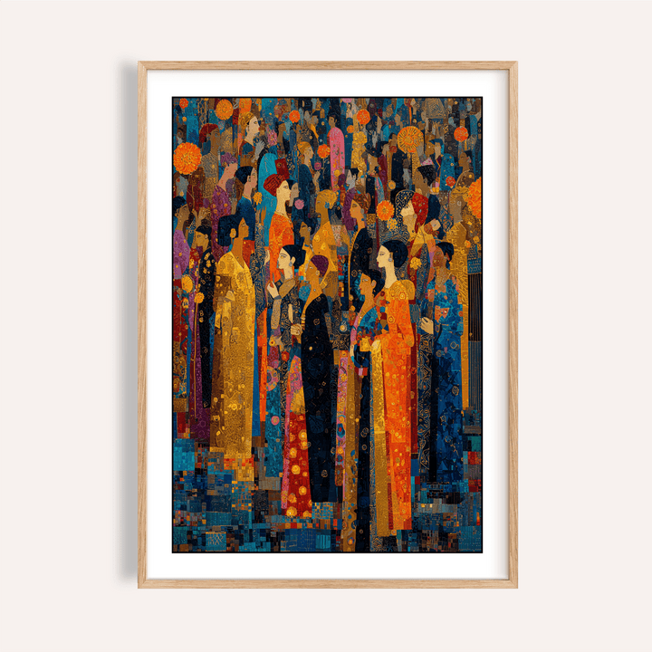 Overview of Indian Festival Art poster showing patterned crowd illustration