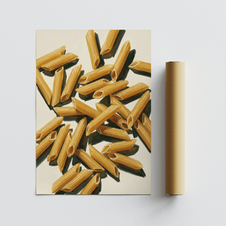 Modern Pasta Penne Art wall art for home kitchens, Beige and Yellow