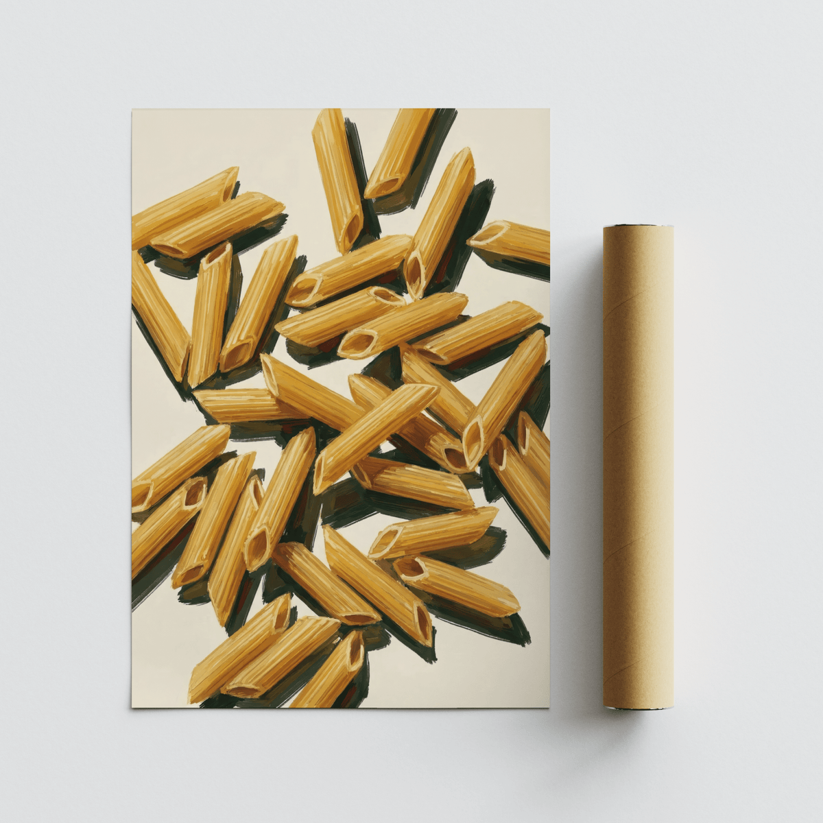 Modern Pasta Penne Art wall art for home kitchens, Beige and Yellow