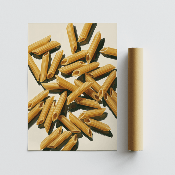 Modern Pasta Penne Art wall art for home kitchens, Beige and Yellow