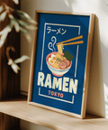 Bold Ramen Poster in blue, white, pink for kitchen poster display