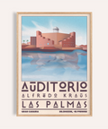 Art Las Palmas travel poster showing Auditorio Alfredo Kraus against blue sky