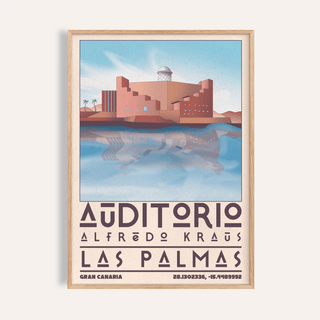 Art Las Palmas travel poster showing Auditorio Alfredo Kraus against blue sky
