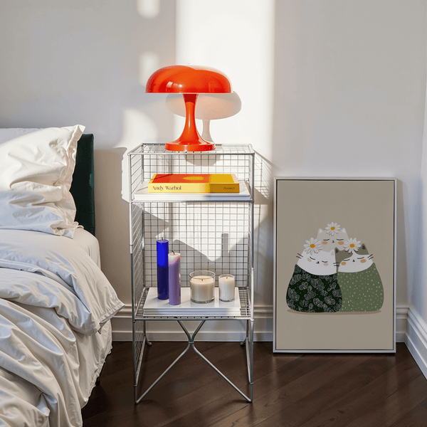 Modern Illustrated Cat Wall Art, Green, Beige, White, for playroom wall art