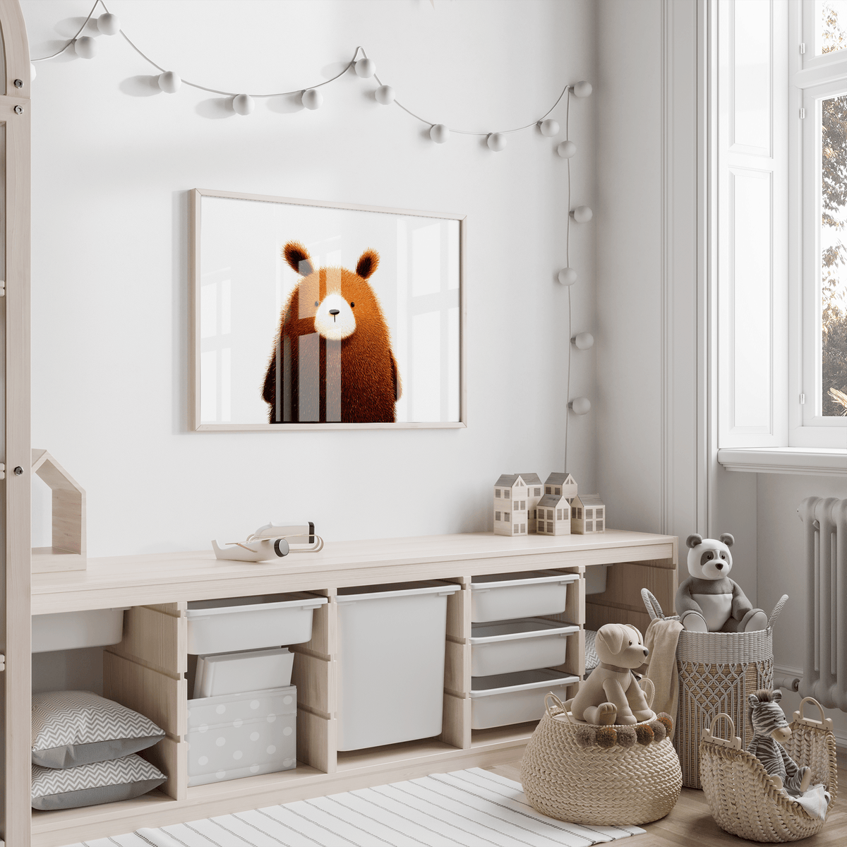 Beige accented Cute Bear Print for playroom wall art decor