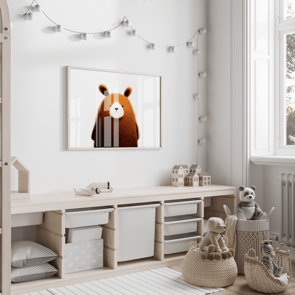 Beige accented Cute Bear Print for playroom wall art decor