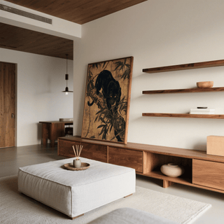 Jungle Wall Art with beige tones and black panther for bedroom wall art