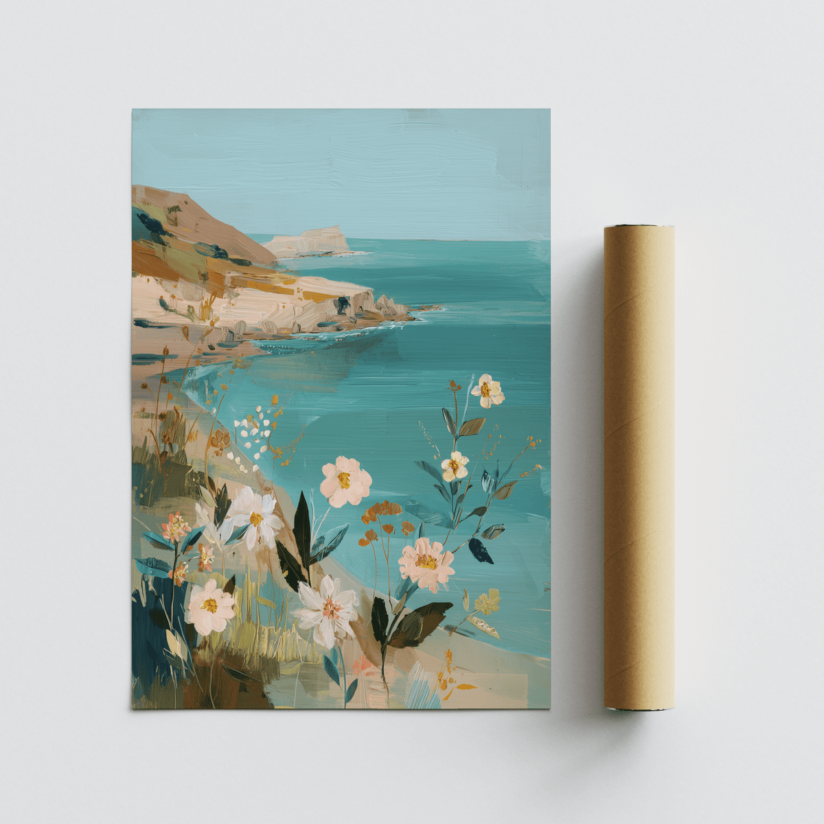 Decorative Floral Coast Print in Brown and Beige for kitchen wall art
