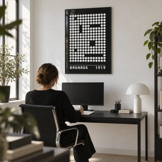 Digital Wall Art, framed on the wall of a minimal home office with a white wall