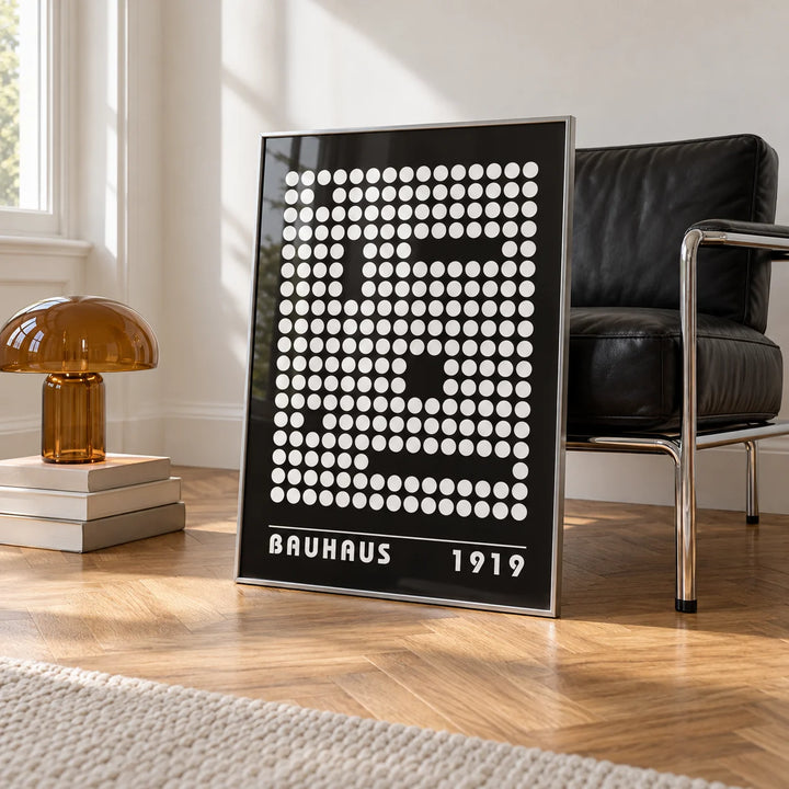 Digital Wall Art, framed on the wall of a white room corner with soft daylight and herringbone oak parquet in a living room