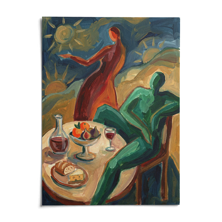 Dining Scene Wall Art, shown as an unframed paper print on a plain white background
