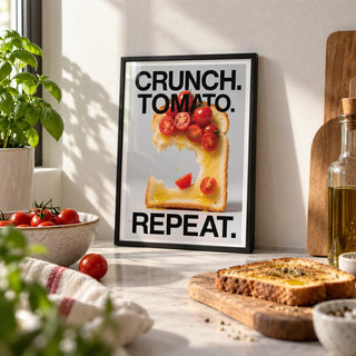 Dining Table Wall Art, a small A4 framed print leaning on a kitchen worktop