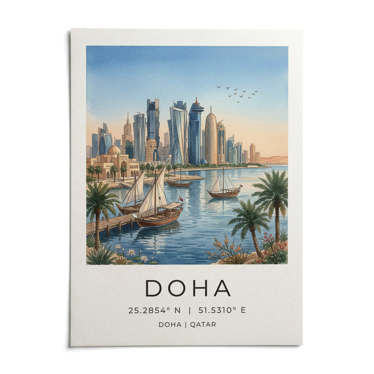 Doha City Art Print, shown as an unframed paper print on a plain white background