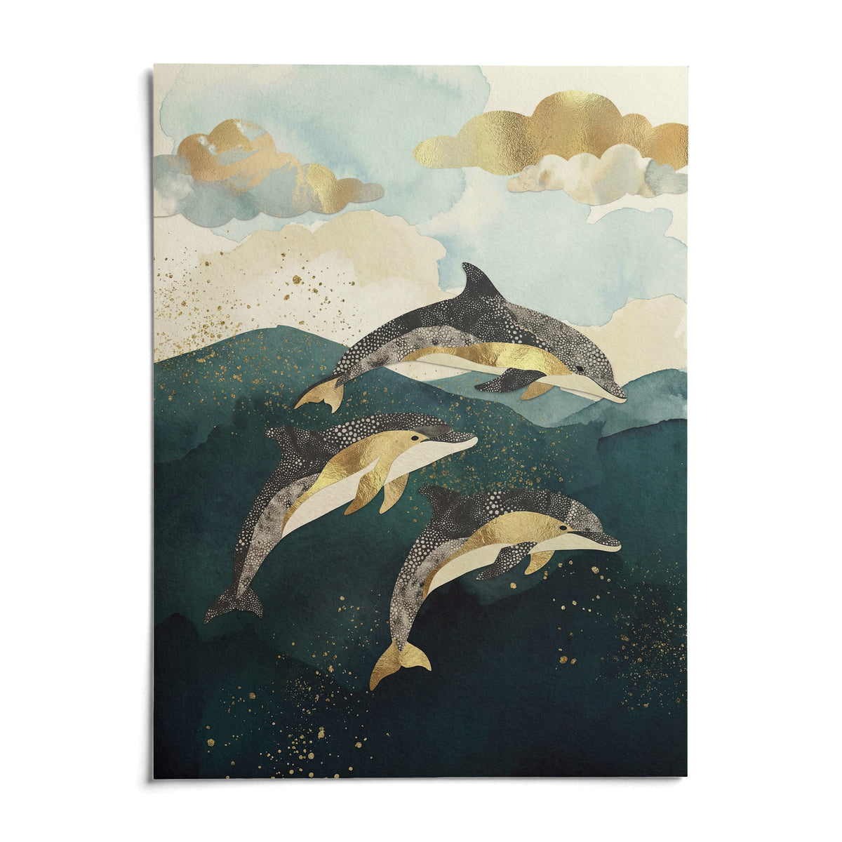 Dolphins Poster, shown as an unframed paper print on a plain white background