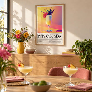 Drink Wall Art, framed on the wall of a sunny dining room