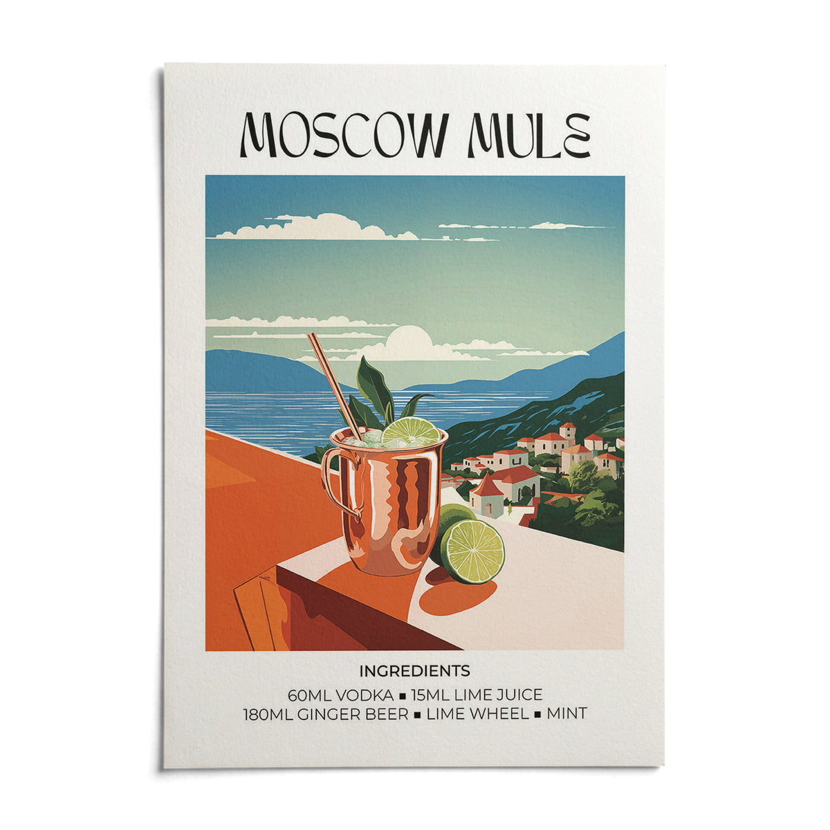 Drinks artwork, shown as an unframed paper print on a plain white background