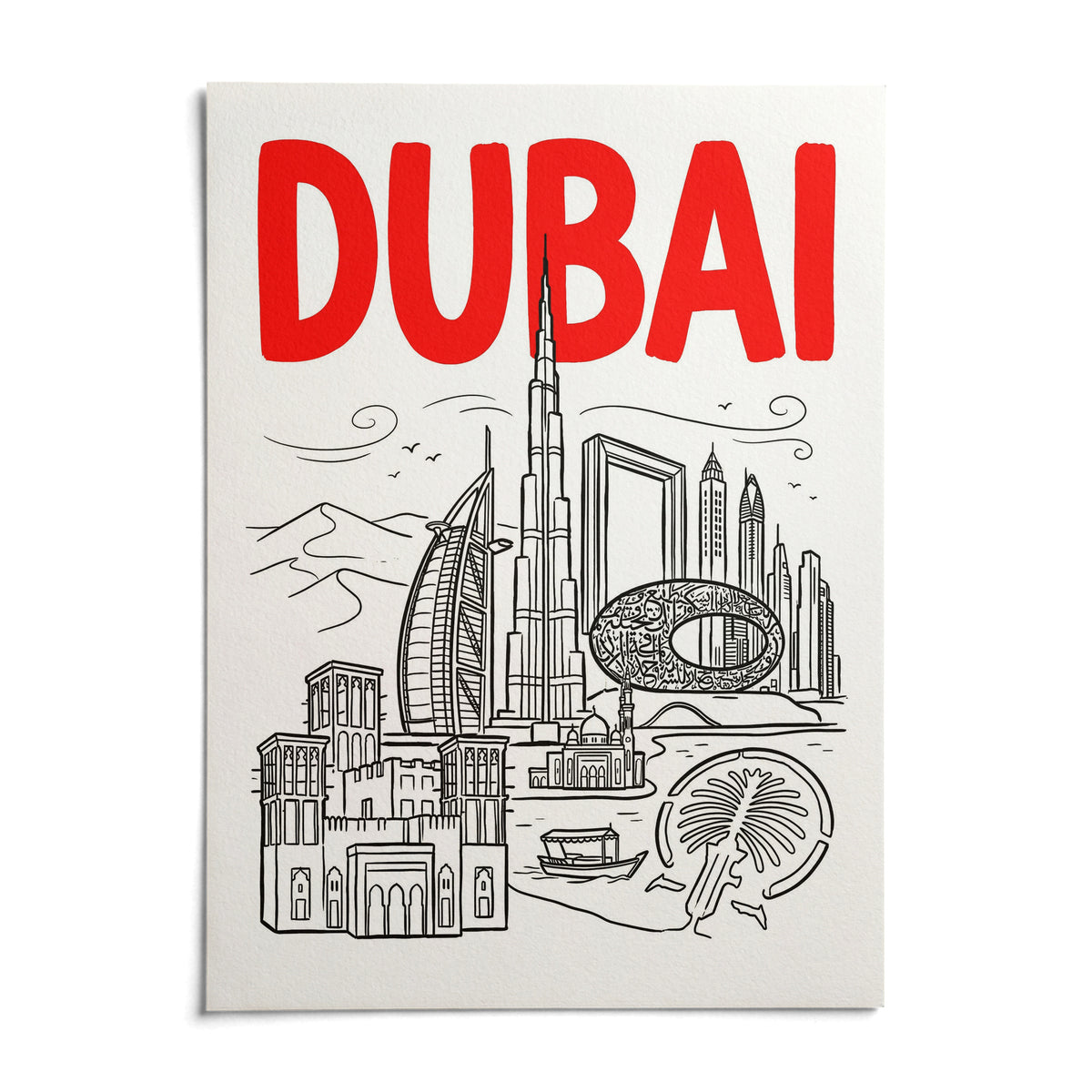 Dubai City Wall Art, shown as an unframed paper print on a plain white background