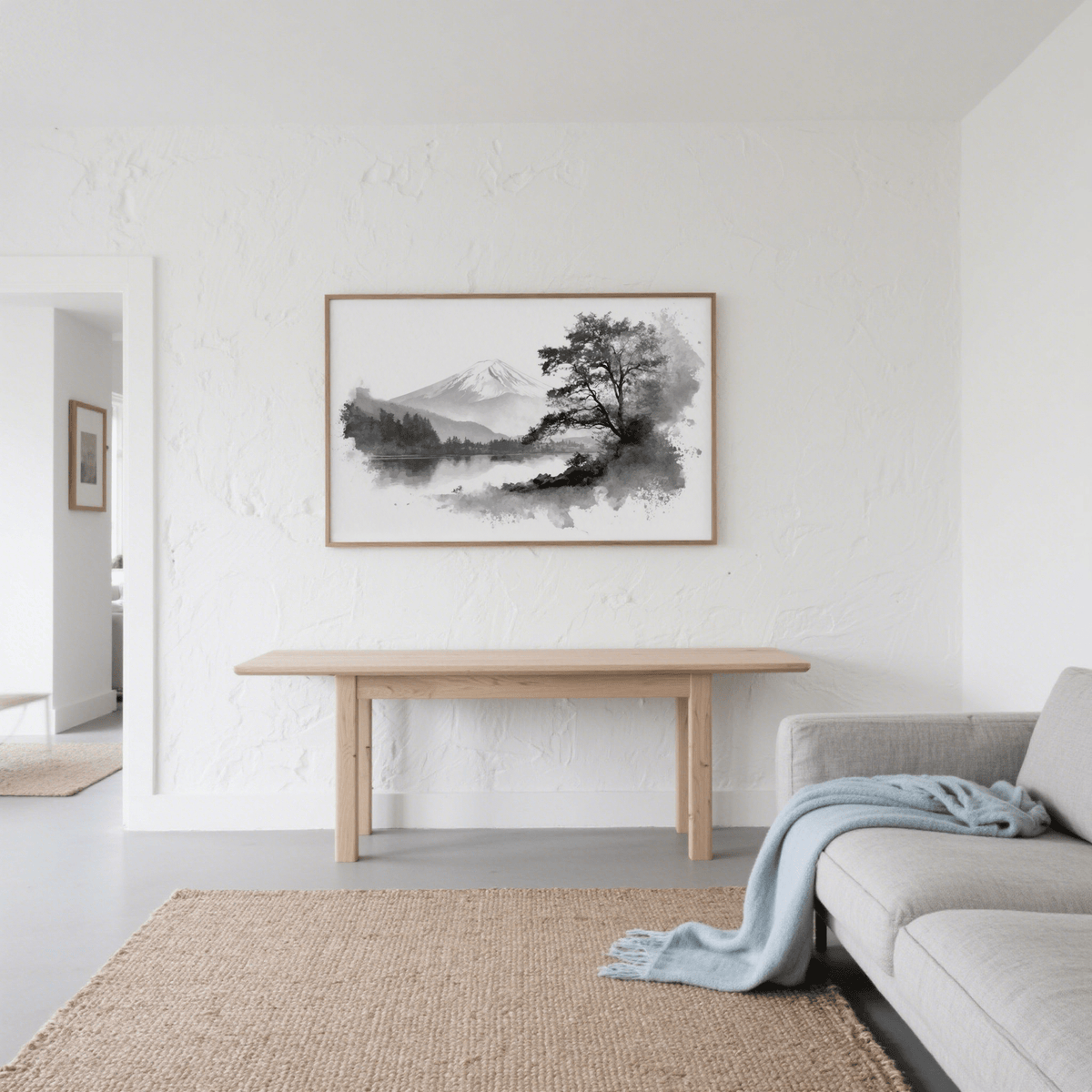 Serene Black and White Print poster for modern living room, gray and black hues