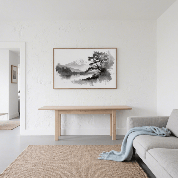 Serene Black and White Print poster for modern living room, gray and black hues