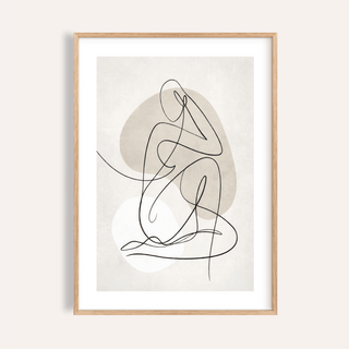 Abstract Line Art Poster showing continuous contour figure with neutral backdrop