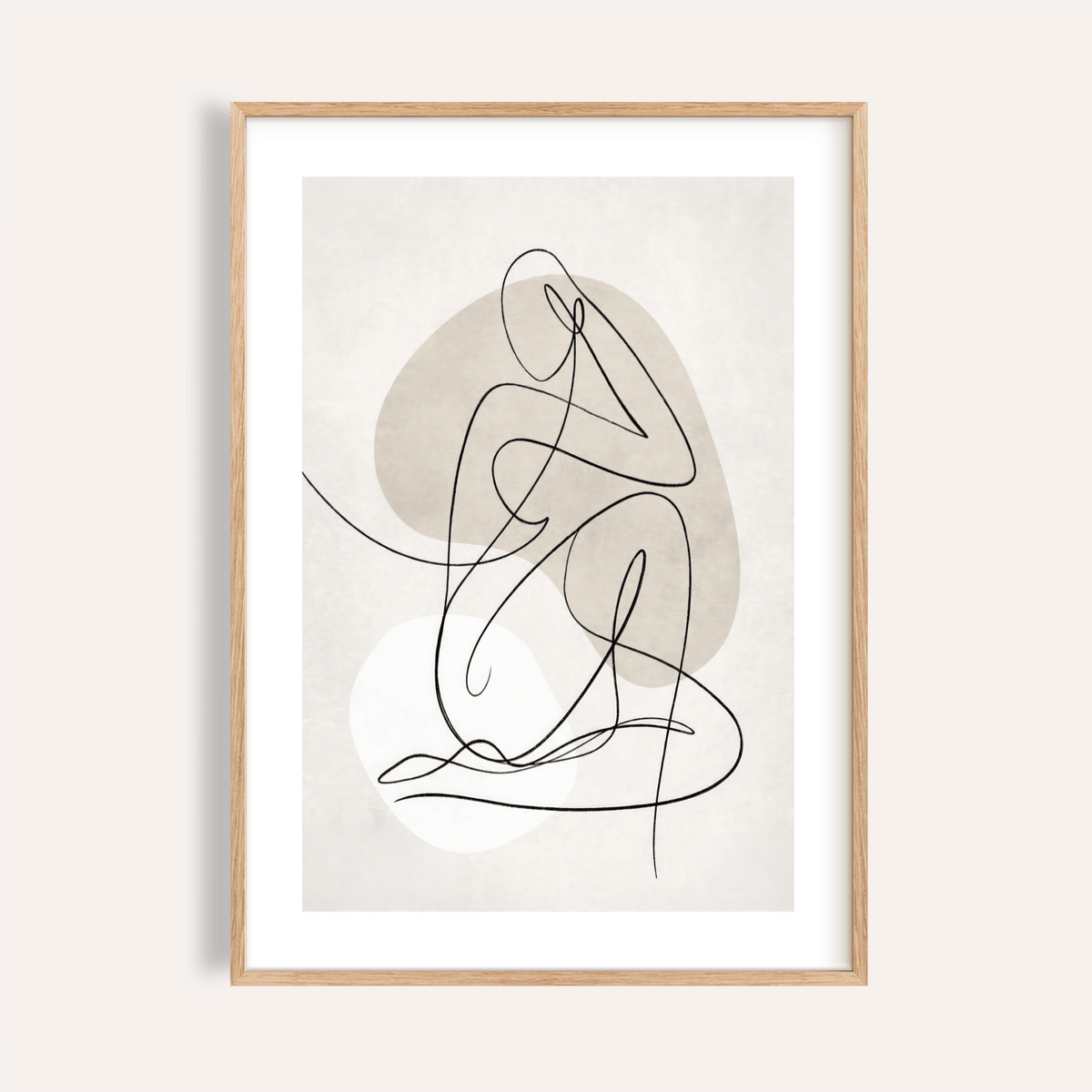 Abstract Line Art Poster showing continuous contour figure with neutral backdrop