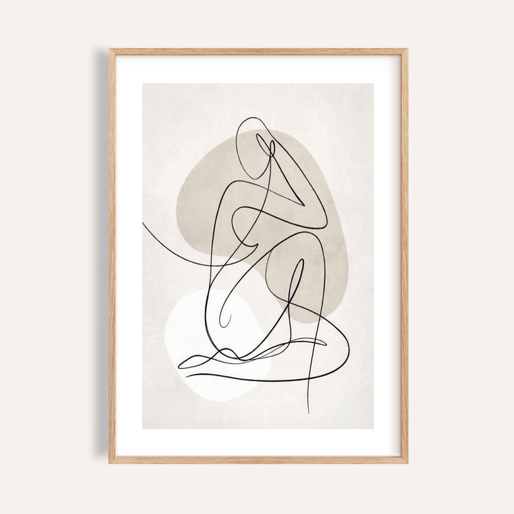 Abstract Line Art Poster showing continuous contour figure with neutral backdrop